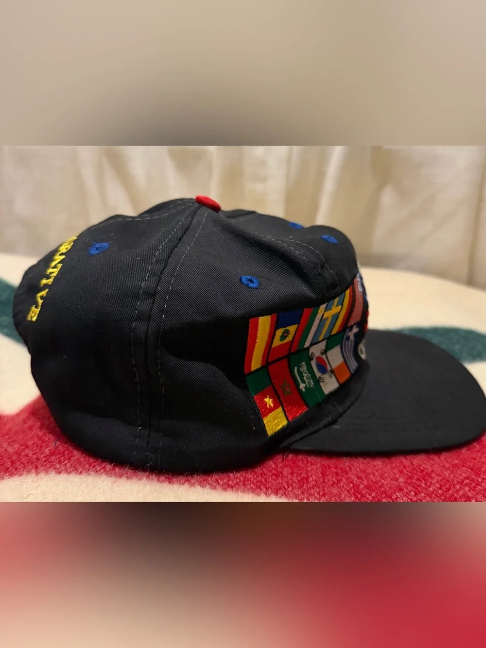 Vintage 90s Adidas Soccer World Cup Hat Cap Snap Back Black Flags Countries